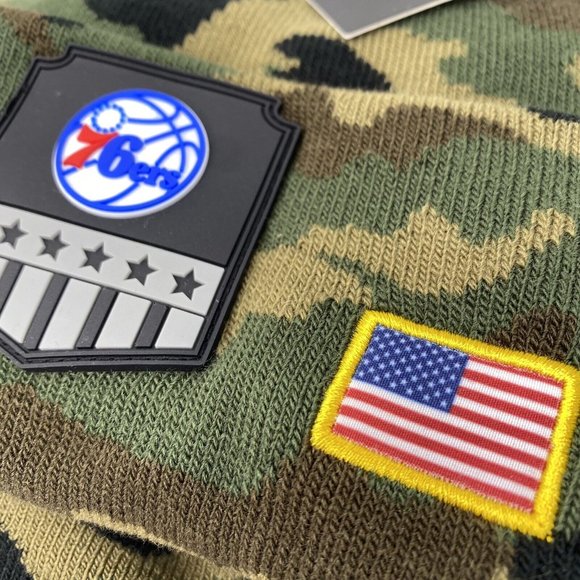 Philadelphia‎ 76ers Camo Beanie Salute Army Hat NBA Basketball Sixers Fleece - Picture 5 of 8